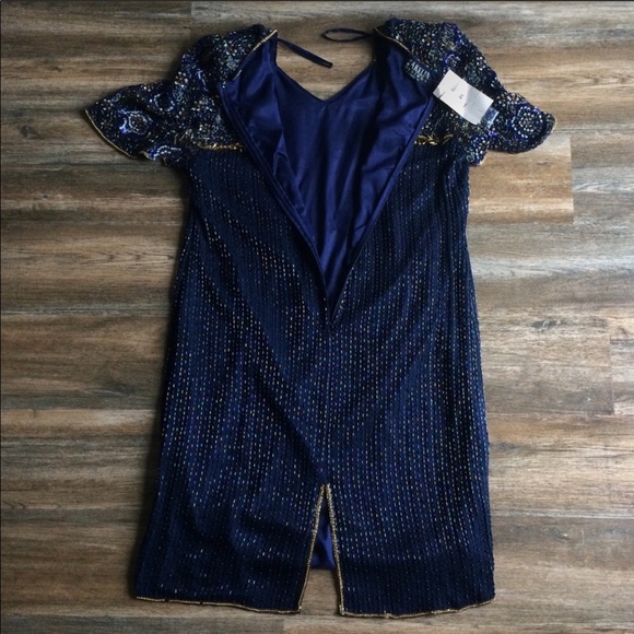 Vintage blue sequined beaded dress. - Picture 2 of 4